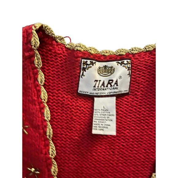 Vintage Christmas Sweater Vest Womens Large Beaded Embroidery Button Up Knit - Picture 2 of 10